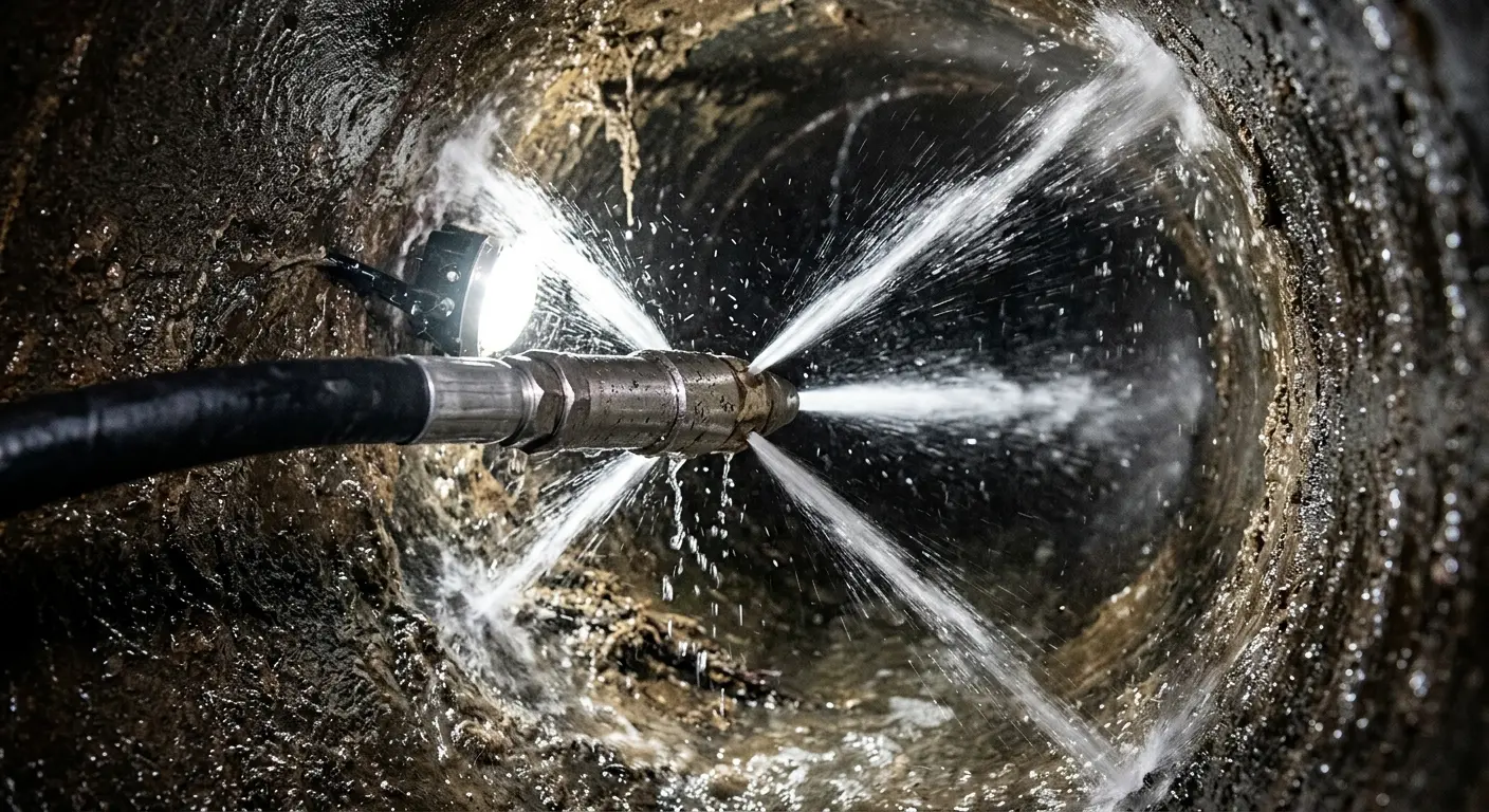 High-pressure hydro jetting nozzle cleaning sewer pipe for Storm Drain Cleaning in Sky Lake